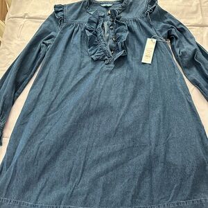 Draper James Denim Blue Ruffle Midi Dress